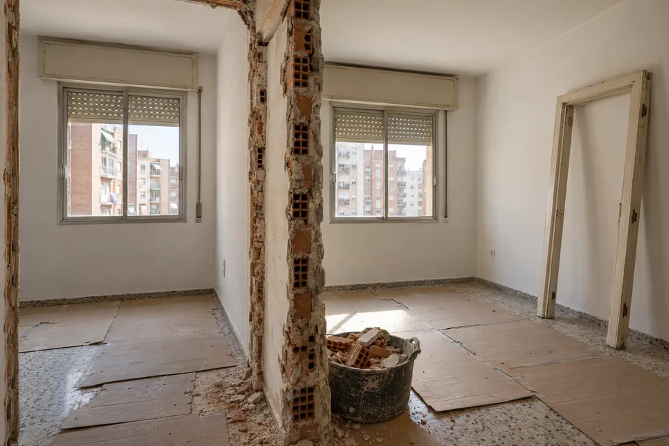 Dos dormitorios pequeños de un piso de los años 60 unidos al derribar el tabique durante la reforma