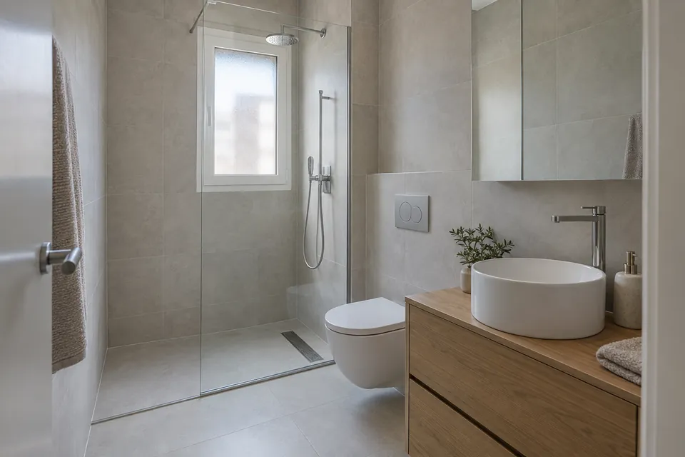 Baño compacto reformado con ducha en lugar de bañera